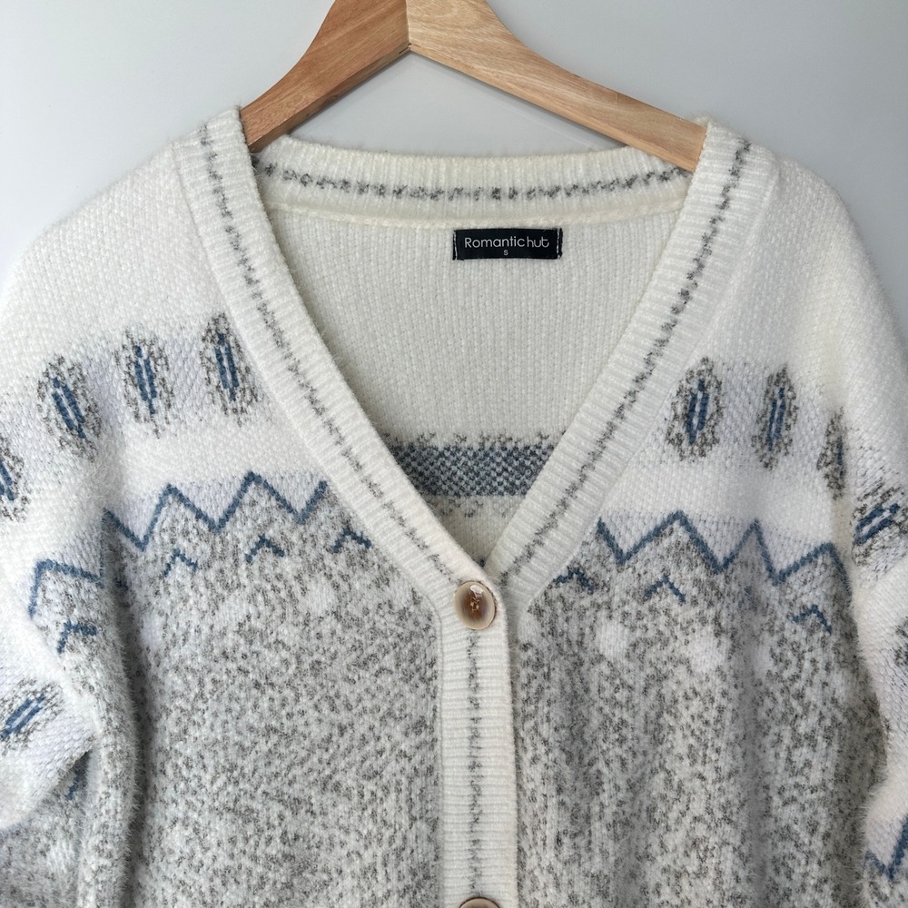 Romantic Hut Fuzzy Knit Cardigan Sweater Fair Isle Nordic Pattern Cottagecore SM - Picture 4 of 15
